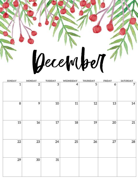 December 2021 Calendar Printable Cute